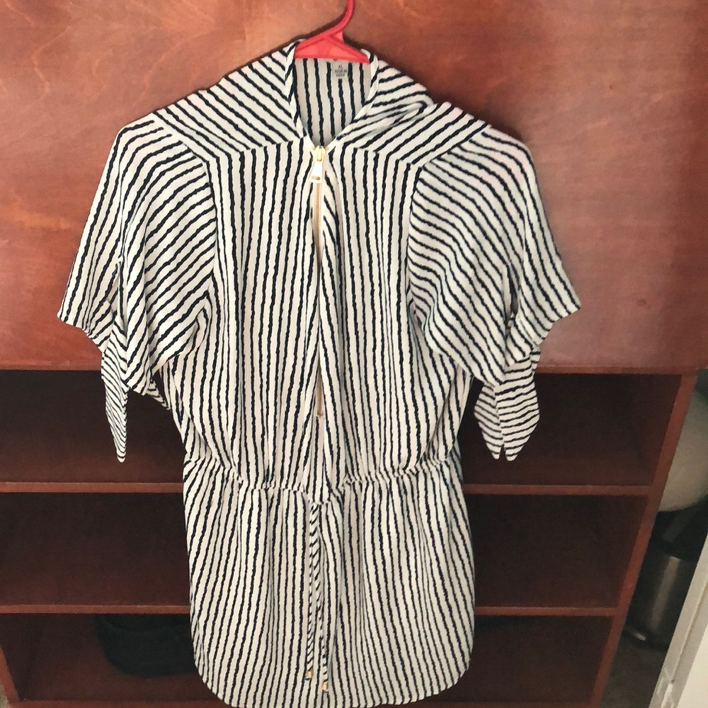 White & navy blue pin stripped dress